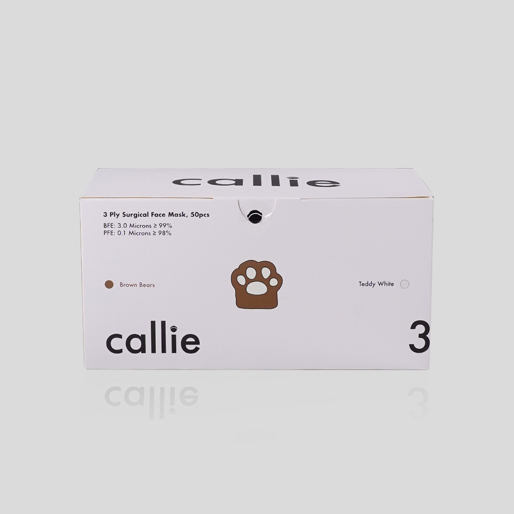 Callie Mask: 3 ply adult surgical face mask made in Malaysia, in colour Teddy White & Brown Bears