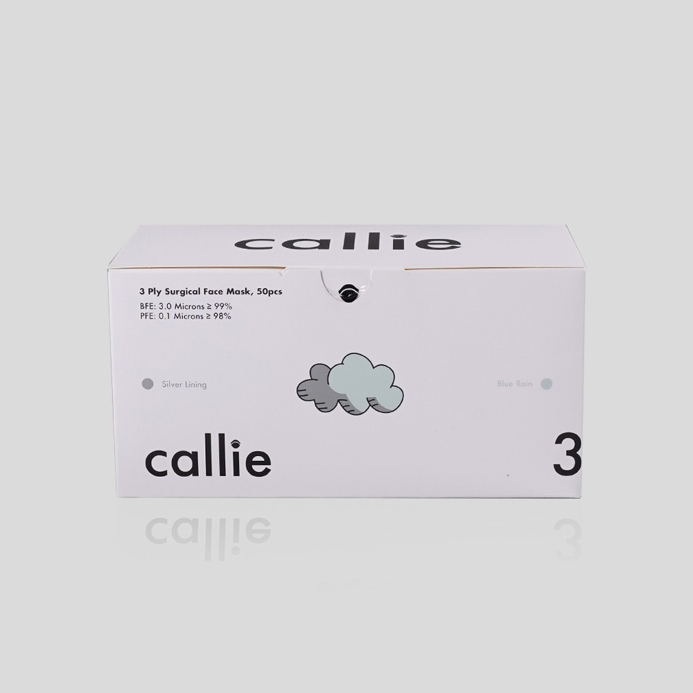 Callie Mask: 3-ply surgical face mask in Silver Lining & Blue Rain