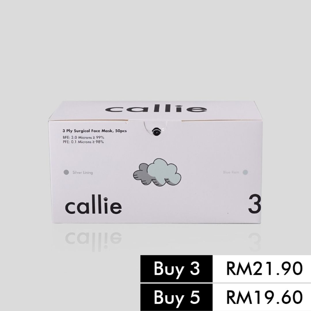 Callie Mask: 3-ply surgical face mask in Silver Lining & Blue Rain