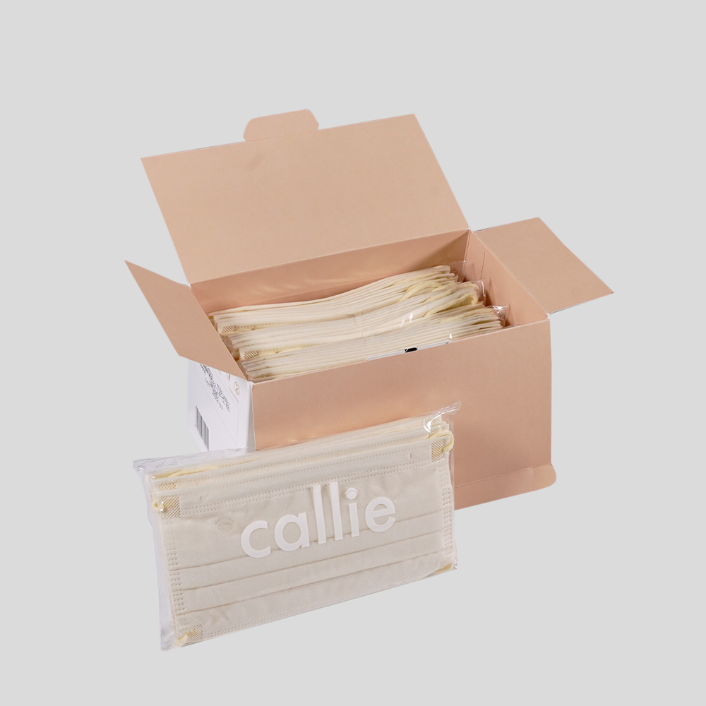 Callie Mask: A box of 50, 4-ply surgical face mask made in Malaysia, in colour Neutral Beige