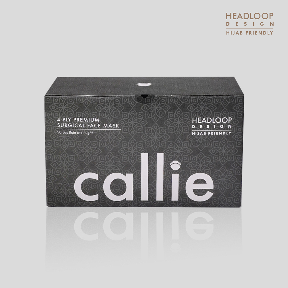 Callie Mask: A box of 50, headloop 4-ply surgical face mask made in Malaysia, in colour Rule The Night