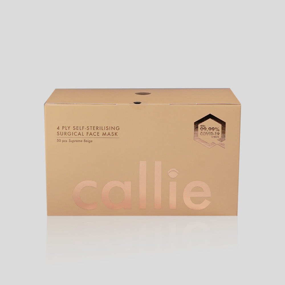 Callie Mask: 4-ply self-sterilising surgical face mask, coated with Quantum Resonance Copper, in colour Supreme Beige