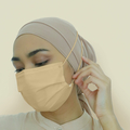 Callie Mask: A box of 50, headloop 4-ply self-sterilizing surgical mask coated with quantum resonance copper, in colour Supreme Beige